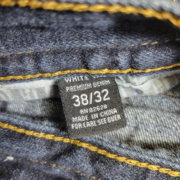 White Tag Premium Denim Jeans Mens 38x32 Dark Wash Vintage Distressed - Picture 5 of 7